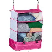 Relaxdays Gepäck Organizer zum Hängen, HBT: 55x44x30 cm, Kofferorganizer faltbar, 4 Fächer, tragbarer Packwürfel, pink