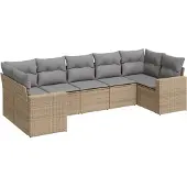 vidaXL 7-tlg. Garten-Sofagarnitur mit Kissen Beige Poly Rattan