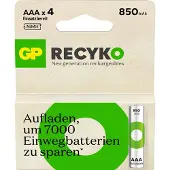 GP Batteries ReCyko Pro GPRCK85AAA099C4, Wiederaufladbarer Akku, AAA, Nickel-Metallhydrid (NiMH), 1,2 V, 4 Stück(e), 850 mAh
