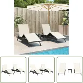 The Living Store Sonnenliegen 2 Stk. mit Tisch Schwarz Poly Rattan