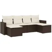 vidaXL 6-tlg. Garten-Sofagarnitur mit Kissen Braun Poly Rattan
