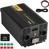 Vevor Wechselrichter mit reiner Sinuswelle, 3000 Watt, DC 24 V auf AC 230 V, Wechselrichter fürs Auto, mit USB-Anschluss, LCD-Display, Fernbedienung und EU-Steckdosen, für Wohnmobil, LKW,