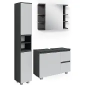 Vicco Badmöbel-Set J-Shape Anthrazit 3 Teile, mit Hochschrank, Model 40131