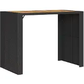 vidaXL Garten-Bartisch mit Holzplatte Schwarz 145x80x110 cm Polyrattan