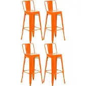 CLP Barhocker 4er Set mit Lehne im Industrial-Look Mason, mit Rückenlehne | Farbe orange