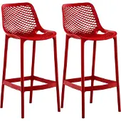 CLP 2er Set Barhocker Air Kunststoff mit Lehne wetterfest UV-beständig bis 160 kg - rot
