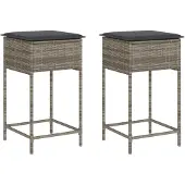 vidaXL Garten-Barhocker mit Kissen 2 Stk. Grau Poly Rattan