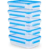 EMSA CLIP & CLOSE FRISCHHALTEDOSEN 5-teiliges SET 0,8L N10307, Set, Rechteckig, 0,8 l, Blau, Transparent, Polypropylen (PP), Thermoplastisches Elastomer (TPE), Deutschland