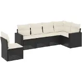 vidaXL 6-tlg. Garten-Sofagarnitur mit Kissen Schwarz Poly Rattan