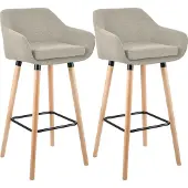 CLP 2er Set Barhocker Grant Stoffbezug Gestell aus Buchenholz bis 150 kg | Farbe creme