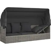 Syfax Outdoor-Loungebett mit Dach und Kissen Grau Poly Rattan