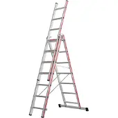 Hymer Allzweckleiter, dreiteilig, 3x14 Sprossen, senkr. Höhe 6,65 m, Reichhöhe 7,22 / 10,35 m, Gewicht 31,8 kg