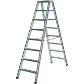 Hymer Stufenstehleiter, beidseitig begehbar, 2x6 Stufen, senkr. Höhe 1,40 m, Reichhöhe 2,92 m, Gewicht 8,2 kg