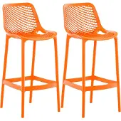 CLP 2er Set Barhocker Air Kunststoff mit Lehne wetterfest UV-beständig bis 160 kg | Farbe orange