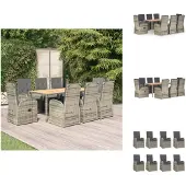 vidaXL 9-tlg. Garten-Essgruppe mit Kissen Grau Poly Rattan - Gartenstühle