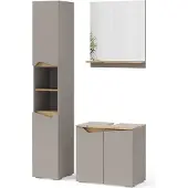 Vicco Badmöbel-Set Marelle Greige 3 Teile, mit Hochschrank, Model 47698