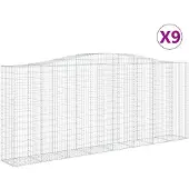 vidaXL Gabionen mit Hochbogen 9 Stk. 400x50x160/180cm Verzinktes Eisen