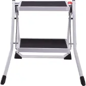 MSV Klapptritt Trittleiter Haushaltsleiter ca. 49 x 49 x 45 cm, belastbar bis 150kg, 2 große Stahl-Stufen mit Anti-Rutsch-Matten (schwarz)