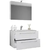 VCM 3-tlg. Waschplatz Waschtisch | Waschbecken Unterschrank Breite 80 cm | Badmöbel Set hängend mit zwei Schubladen Spiegelschrank | Badinos