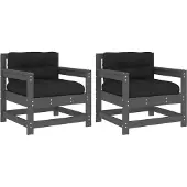 vidaXL Gartenstühle mit Kissen 2 Stk. Grau Massivholz Kiefer