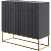 Selsey VELDIO - Sideboard 2-türig mit 2 Schubladen, Schwarz mit goldenem Metallgestell, 100 cm breit