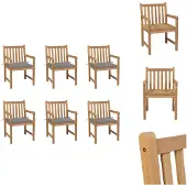 vidaXL Gartenstühle 6 Stk. mit Grauen Kissen Massivholz Teak - Gartenstühle