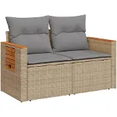 vidaXL Gartensofa mit Kissen 2-Sitzer Beige Poly Rattan