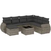 vidaXL 8-tlg. Garten-Sofagarnitur mit Kissen Grau Poly Rattan