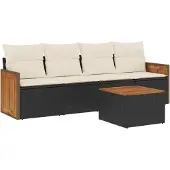 vidaXL 5-tlg. Garten-Sofagarnitur mit Kissen Schwarz Poly Rattan