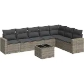 vidaXL 8-tlg. Garten-Sofagarnitur mit Kissen Grau Poly Rattan