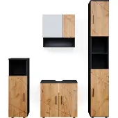Vicco Badmöbel-Set Irma Goldkraft Eiche/Anthrazit 4 Teile, mit Hochschrank, Model 36812