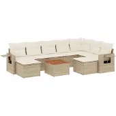 vidaXL 10-tlg. Garten-Sofagarnitur mit Kissen Beige Poly Rattan