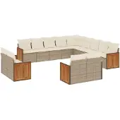 vidaXL 13-tlg. Garten-Sofagarnitur mit Kissen Beige Poly Rattan