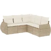 vidaXL 5-tlg. Garten-Sofagarnitur mit Kissen Beige Poly Rattan