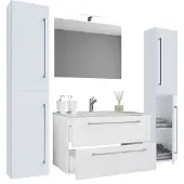 VCM 5-tlg. Waschplatz Waschtisch | Waschbecken Unterschrank Breite 80 cm | Badmöbel Set mit Schubladen Drehtüren Spiegel | Badinos