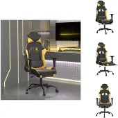 vidaXL Gaming-Stuhl mit Massage & Fußstütze Schwarz Golden Kunstleder - Gaming-Sessel