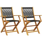 vidaXL Gartenstühle 2 Stk. Schwarz Massivholz Akazie und Polypropylen