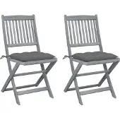 Prolenta Maison Exclusive - Klappbare Gartenstühle 2 Stk. mit Kissen Massivholz Akazie