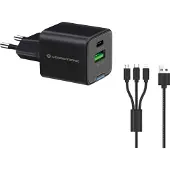 Conceptronic 2-Port 33W GaN USB-PD-Ladegerät mit 3-in-1-Ladekabel, USB-C x 1, USB-A x 1, QC 3.0, PPS, Drinnen, AC, 20 V, 1,5 m, Schwarz