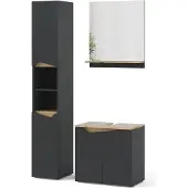Vicco Badmöbel-Set Marelle Anthrazit 3 Teile, mit Hochschrank, Model 47693