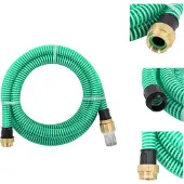 vidaXL Saugschlauch mit Messing-Anschlüssen Grün 1,1" 15 m PVC - Gartenschläuche