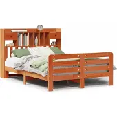 Syfax Massivholzbett mit Regal ohne Matratze Wachsbraun 160x200 cm