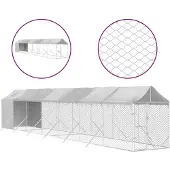 vidaXL Outdoor-Hundezwinger mit Dach Silbern 2x14x2,5 m Stahl Verzinkt