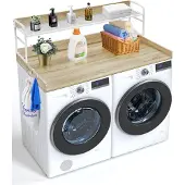 Vevor Waschtrockner-Arbeitsplatte mit 2 Ablagen (1370 x 700 x 419 mm), Trommelregal mit rutschfester Matte, wasserdichte Wäschematte zur Aufbewahrung aus Eiche
