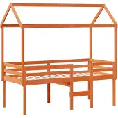 Syfax Hochbett mit Dach Wachsbraun 90x190 cm Massivholz Kiefer
