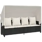 Syfax Sonnenliege mit Dach und Kissen Schwarz Poly Rattan