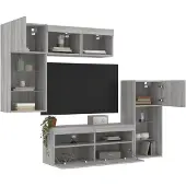 vidaXL 5-tlg. Wohnwand mit LED-Beleuchtung Grau Sonoma Holzwerkstoff 3216730