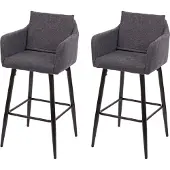 Mendler 2er-Set Barhocker HWC-H93, Barstuhl Tresenhocker, Fußablage Metall Stoff/Textil dunkelgrau