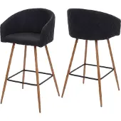 Mendler 2er-Set Barhocker MCW-D72, Barstuhl Tresenhocker Küchenhocker mit Lehne, Metall Holzoptik Stoff/Textil, anthrazit-grau
