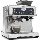 Klarstein GrandPresso Touch Siebträgermaschine Mit Mahlwerk – 20-Bar, 1350 W, Integriertes Präzisionsmahlwerk, 2,3 L Wassertank, Touchscreen, Edelstahl, Dampfdüse, Manometer